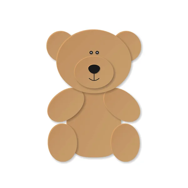 Sitting Cute Forest Brown Bear Toy Paper Cut Craft Style — Stock vektor