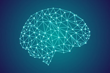 3D Dijital insan beyni, parlayan parçacıklar pleksus yapısı, soyut yapay zeka fütüristik teknoloji ve bilim stok vektör illüstrasyon mavi arka plan