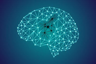 3D Dijital insan beyni, kanser kavramı, parlayan parçacıklar pleksus yapısı, soyut tıbbi teknoloji ve bilim stok vektör çizim arka plan mavi