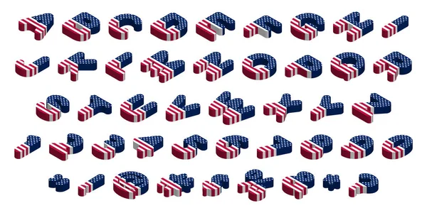 Fonte 3d arrondie isométrique usa flag — Image vectorielle