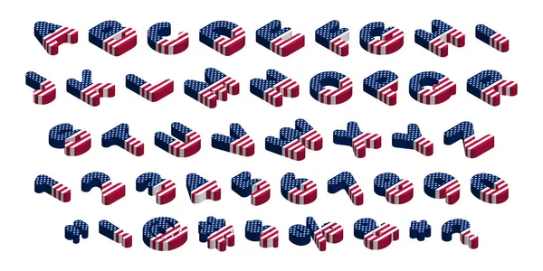 3d rounded isometric usa flag font — Stock Vector