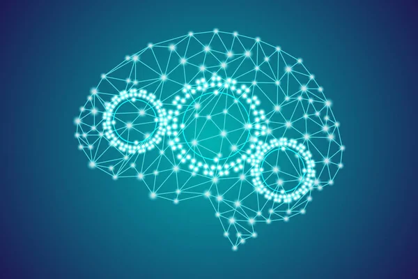 3D cyfrowy wielokątny splotu niebieski ludzki mózg z biegów — Wektor stockowy