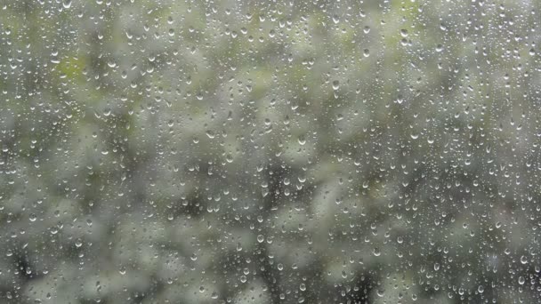 Lätt Regn Vattendroppar Falla Och Flöde Utanför Huset Glas Fönster — Stockvideo