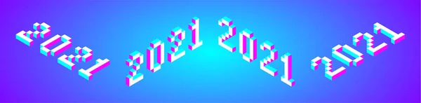 2021 Numere Modern Pătrat Izometric Pixel Font Colorat Stoc Vector — Vector de stoc