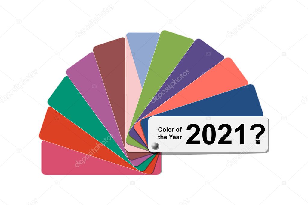 choice trend color of the year 2021 concept, fanned color palette sample swatch book guide, cotton fabric fan colour bridge, stock vector illustration clip art template isolated on white background