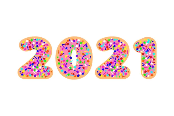 2021年平淡无奇的数字在粉色釉面饼干字体上的糖果上加了色 在日历 招贴画 卡片等白色背景上隔离的库存向量图片设计元素 — 图库矢量图片