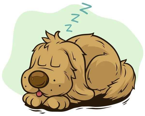 Dessin animé chien endormi mignon montrant la langue — Image vectorielle