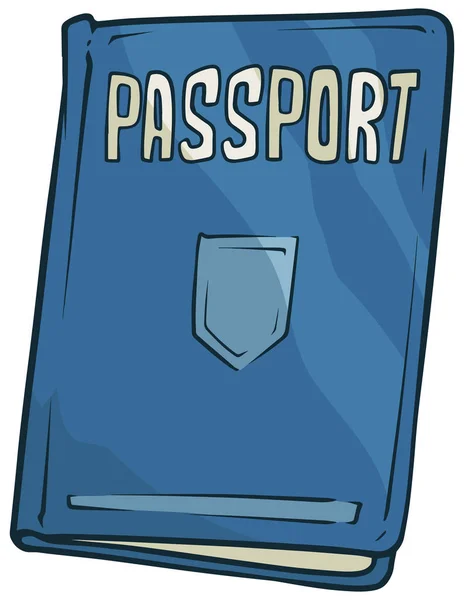 Cartoon blue passport book with shield vector icon — Stock Vector