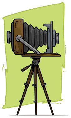 Çizgi film retro vintage fotoğraf makinesi tripod vektör simgesine