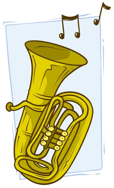 Cartoon geel koper tuba met muzieknoten — Stockvector