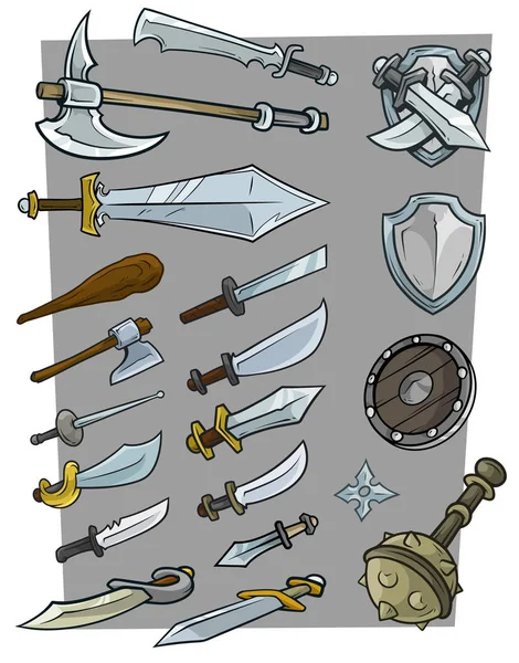 Cartoon big cold weapon vector icon set — Stock Vector