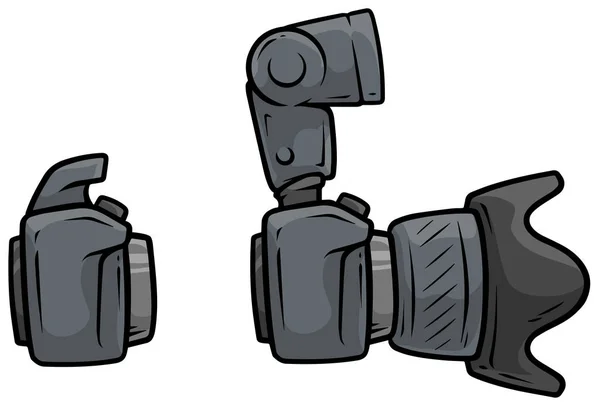 Cartoon-Digitalkamera mit großem Objektivvektor-Set — Stockvektor