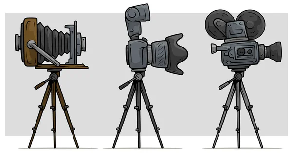 Cartoon film- en foto-camera op statief set — Stockvector