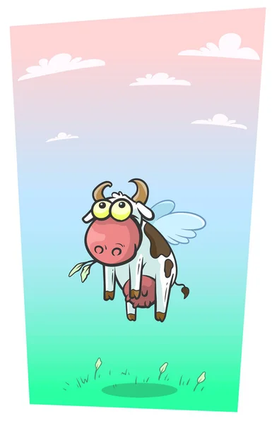 Cartoon cool flying cow with cute wings vector — Stock Vector