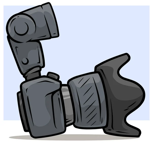 Cartoon digital photo camera with big lens — Stock Vector
