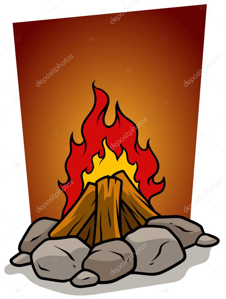 Cartoon bonfire campfire with stones vector icon
