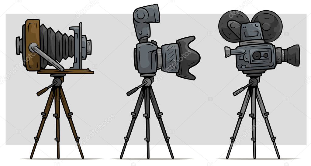 Ilustración de Cámaras Fotográficas Y De Películas Retro En El Conjunto De  Vectores De Trípode y más Vectores Libres de Derechos de Cámara de vídeo -  iStock