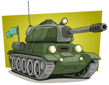 Çizgi film yeşil askeri ordu büyük tank vektör simgesi