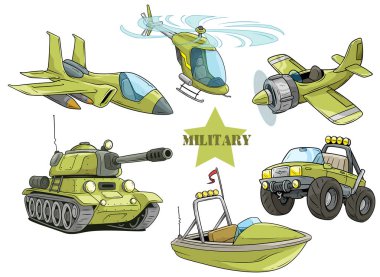 Karikatür yeşil askeri ordu araç vektör set