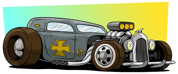 Dessin animé rétro vintage gris hot rod voiture de course — Image vectorielle
