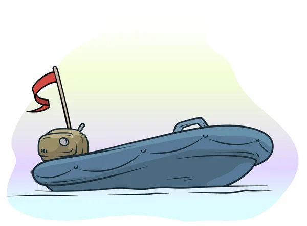 Karikatur leeres blaues Schlauchboot mit Motor — Stockvektor