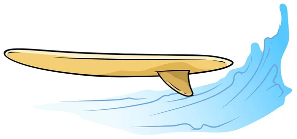 Cartoon planche à voile en bois sur la vague d'eau — Image vectorielle