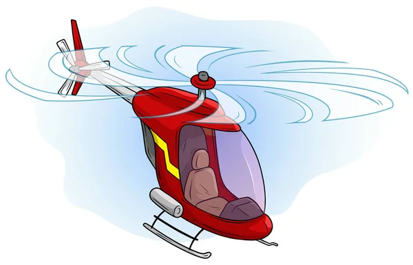 漫画赤かわいいヘリコプターが空を飛んでいます。 — ストックベクタ