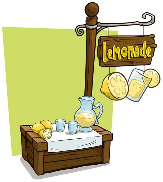 Cartoon leverantör monter marknaden trä lemonadstånd — Stock vektor