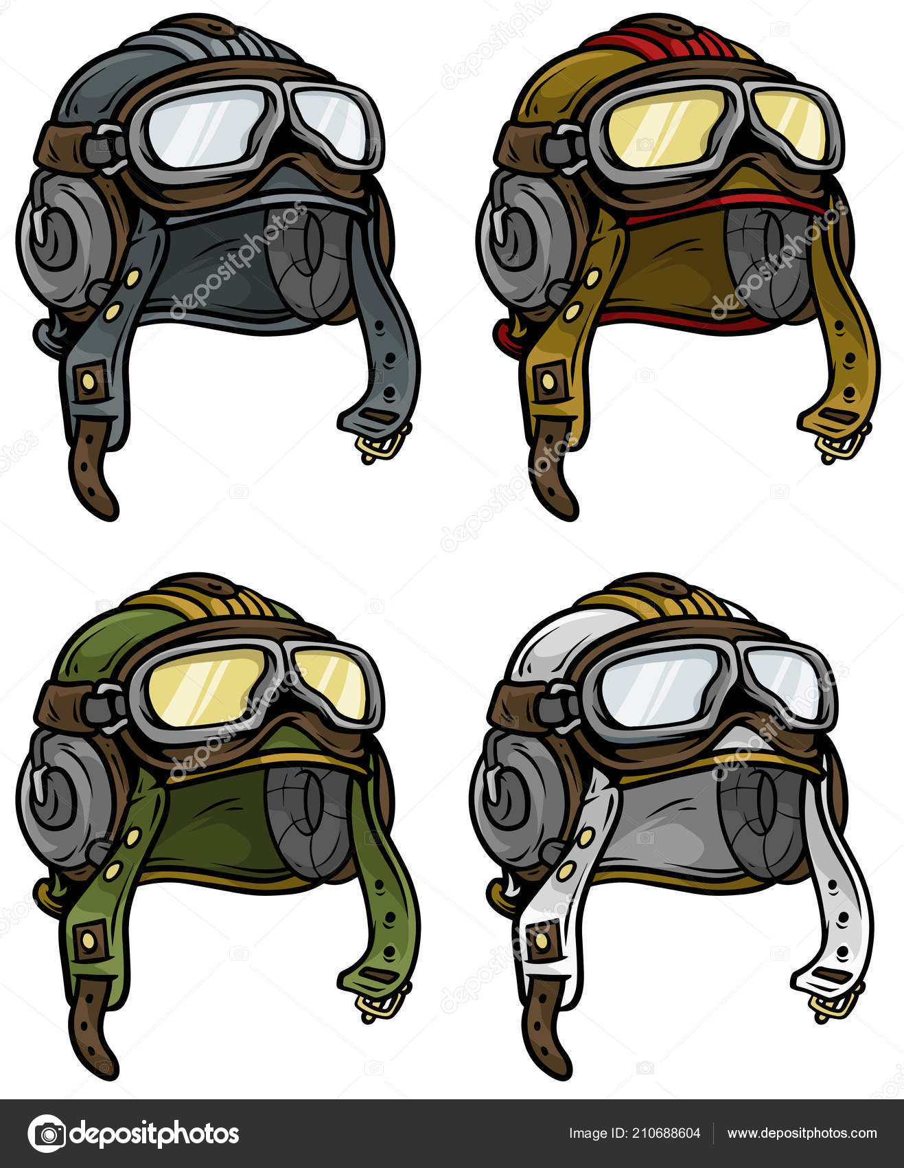 Caricatura retro aviador piloto casco vector icono conjunto Vector
