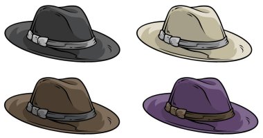 Çizgi film eski mafya retro şapka vektör Icon set