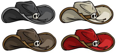 Çizgi film kovboy eski rerto şapka vektör Icon set