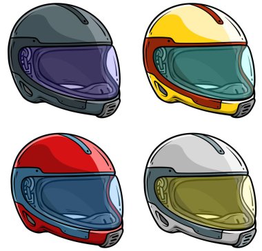 Çizgi film motosiklet kask vektör Icon set yarış