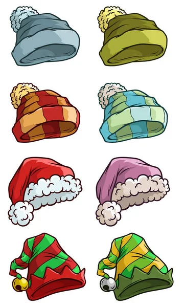 Cartoon winter santa hat big vector icon set — Stock Vector