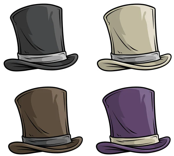 Caricatura caballero viejo sombrero de copa icono conjunto — Vector de stock