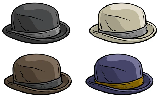 Cartone animato vecchio gentiluomo retro cappello vettoriale icona set — Vettoriale Stock