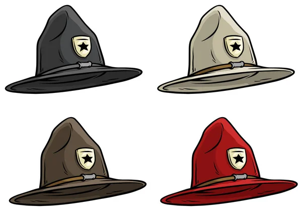 Dibujos animados canadiense guardabosques sombrero superior icono conjunto — Vector de stock