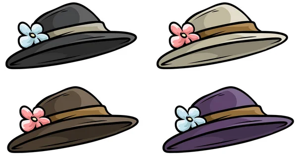 Dibujos animados mujer viejo retro sombrero vector icono conjunto — Vector de stock