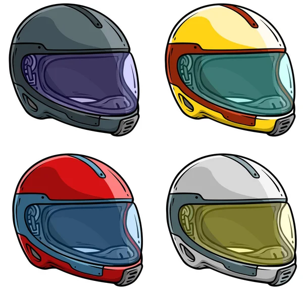 Juego de iconos de vector de casco de carreras de moto de dibujos animados — Vector de stock