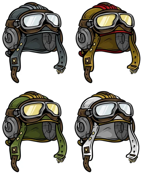 Cartoon Retro Flieger Pilot Helm Vektor Icon Set — Stockvektor