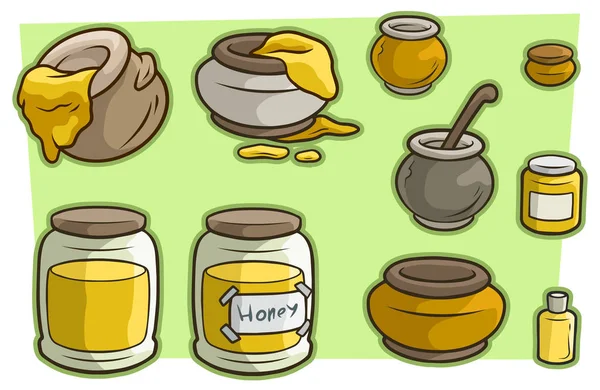 漫画 jar カップ蜂蜜ベクトルのアイコンを設定 — ストックベクタ
