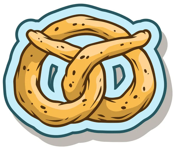 Dibujos animados sabroso icono de etiqueta engomada vector pretzel — Vector de stock
