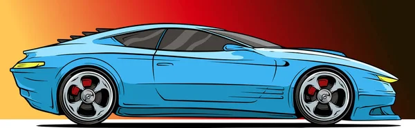 Dibujos animados fresco moderno deporte azul de carreras de coches — Vector de stock