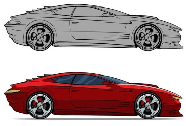 Desenhos animados moderno esporte vermelho conjunto de carros de corrida —  Vetores de Stock