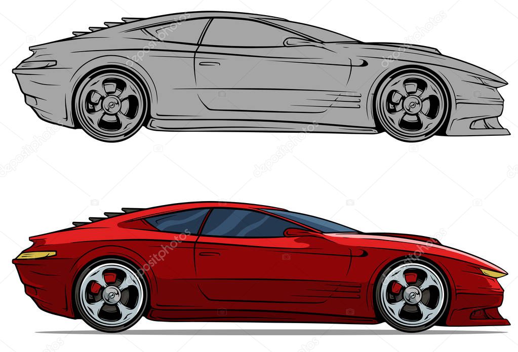 Cartoon modern red sport racing car set