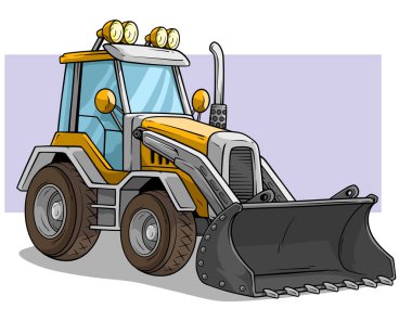 Çizgi film tekerlek ön yükleyici buldozer kürek ile