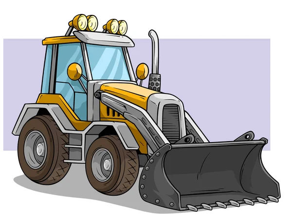 Cargador delantero de rueda de dibujos animados bulldozer con pala — Vector de stock