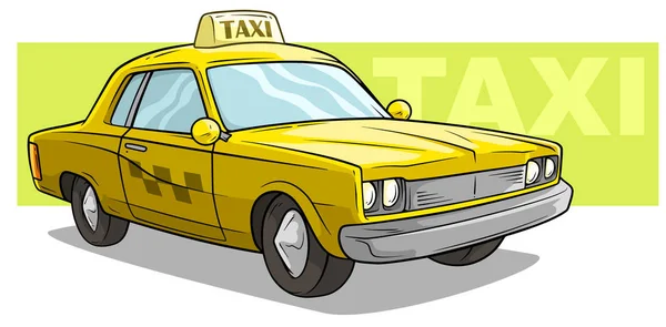 Dibujos animados amarillo fresco taxi coche vector icono — Vector de stock