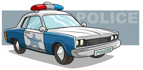 Cartoon voiture de police bleue avec badge doré — Image vectorielle