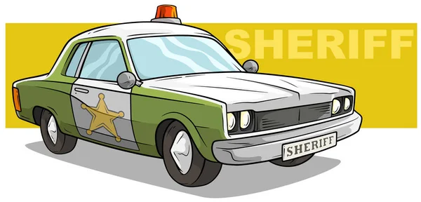 Cartoon groene sheriff auto met gouden badge — Stockvector