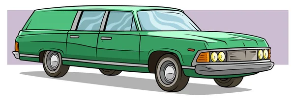 Desenhos animados verde longo ícone vetor de carro retro —  Vetores de Stock